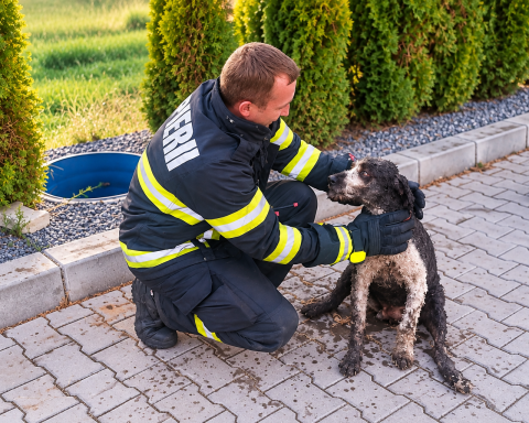 Rocky, câine Lagotto Romagnolo, găsit captiv într-un canal din Chiștag, Bihor
